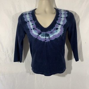Harley Davidson Womens Blue Purple Tie Die TShirt 3/4 Sleeve Sz M Traverse City